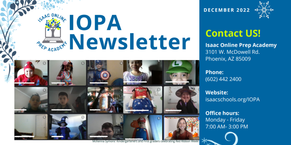 Photo is a clip of the newsletter for December.  It showcases students in spirit week costumes.