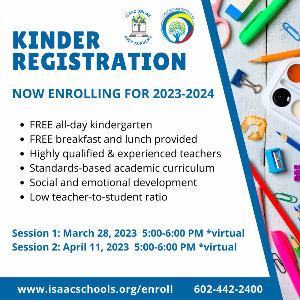 Kinder registration now enrolling. Call 602.442.2400 for details. Session One is 3/28th.