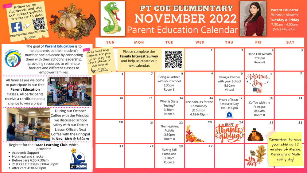 November 2022 Parent Educator Calendar