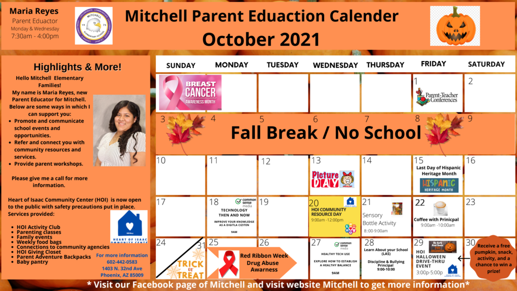 October 2021 Parent Education Calendar