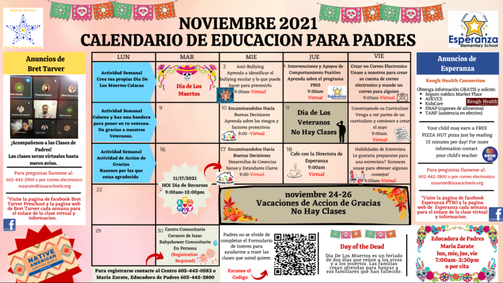 parent calendar november spanish