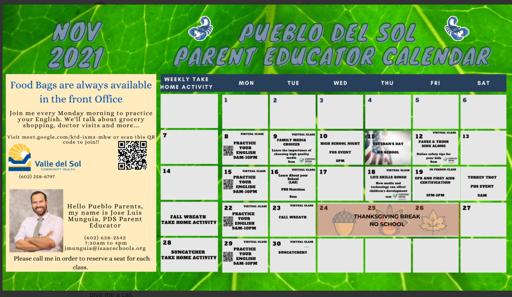 November Parent Educator Calendar