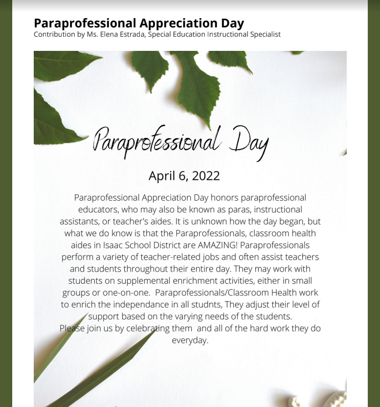 Paraprofessional  appreciation - Apreciación del paraprofesional