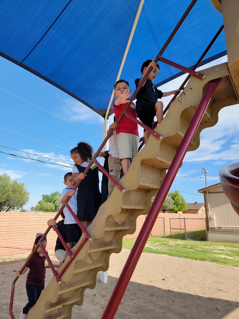 Students climbing up the stairs in the playground