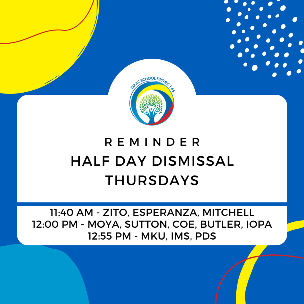 Half day reminder for families about dismissal times