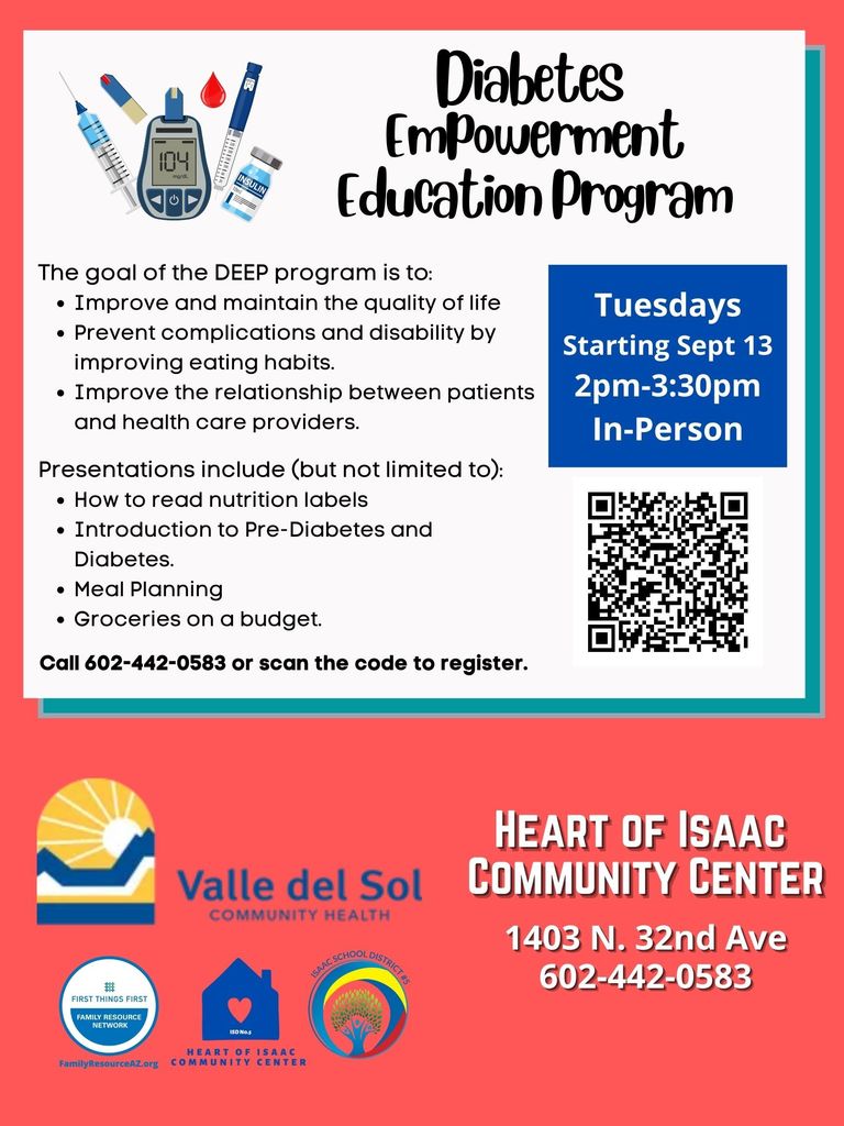 Happenings at Heart of Isaac Community Center - Our workshops are FREE and open to the public, call 602-442-0583.  Nuestros talleres son GRATIS y abiertos al público, llame al 602-442-0583