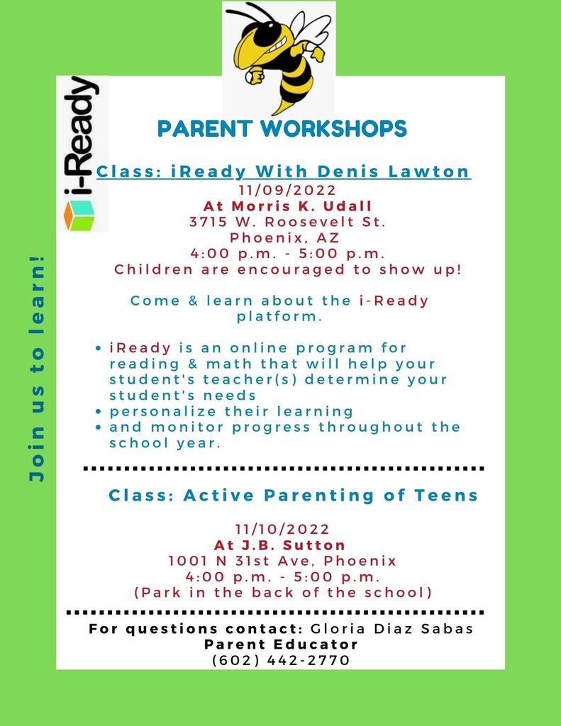 Parent Workshop Flyer - learning about i-Ready