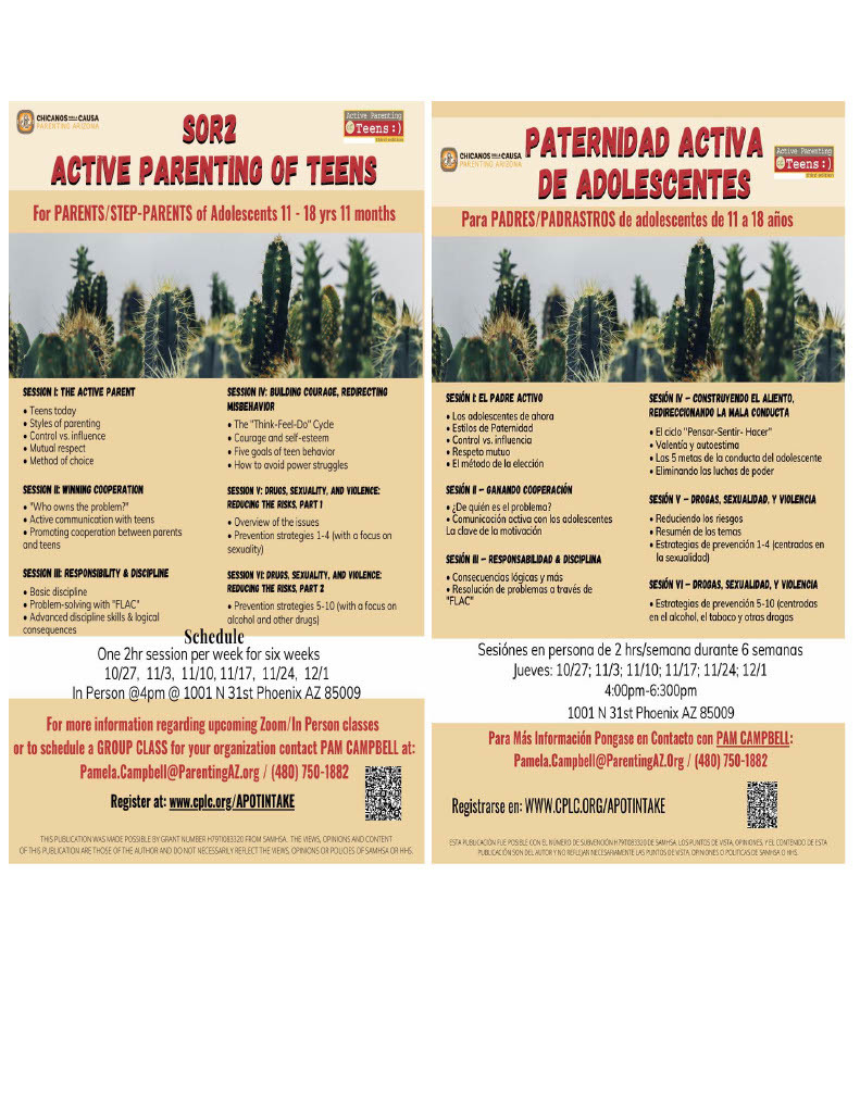Flyer for upcoming workshops of Active Parenting of a Teens