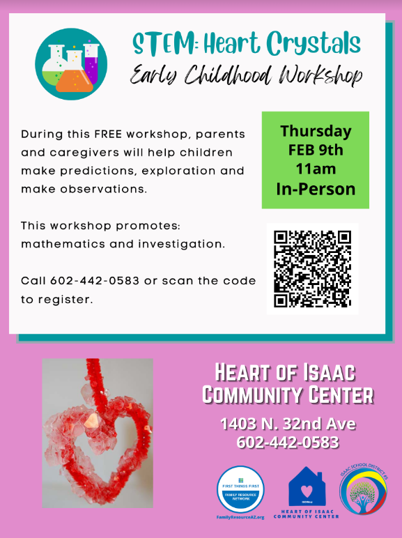 Early Childhood Workshop 11 am on February 9th.  Call 602-442-0583 for details.
