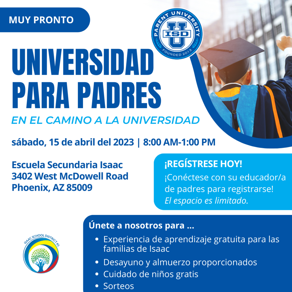 Parent University is coming soon! Join us on Saturday, April 15, 2023 at 8:00 AM-1:00 PM for Parent University, “On the Road to College”. It is an opportunity for ISD Families to become partners with our schools, universities and community partners to support their children in their academic journey. Please contact your parent educator today to register as space is limited